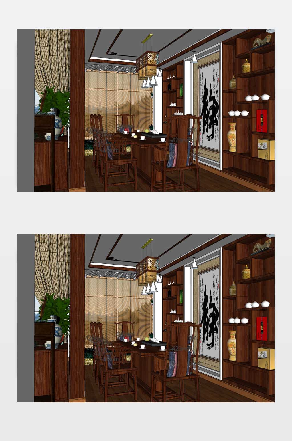 中式餐厅SU模型图下载素材