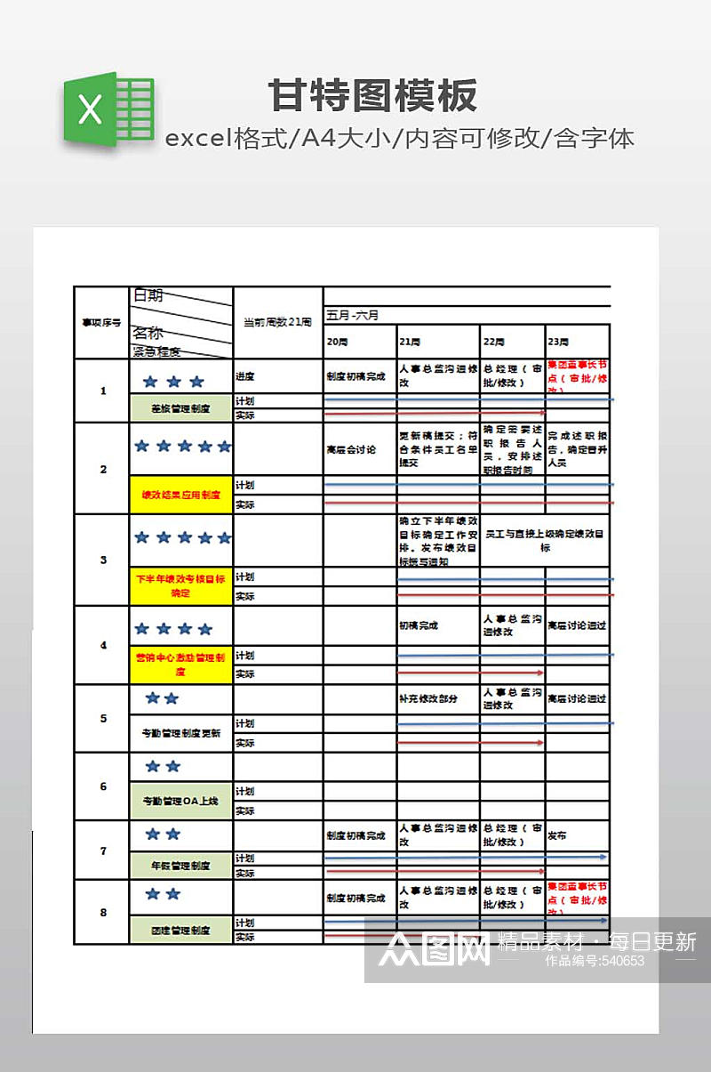 工作计划甘特图下载素材