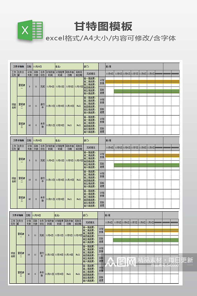 项目计划和实施进度跟踪表自动绘制甘特图素材