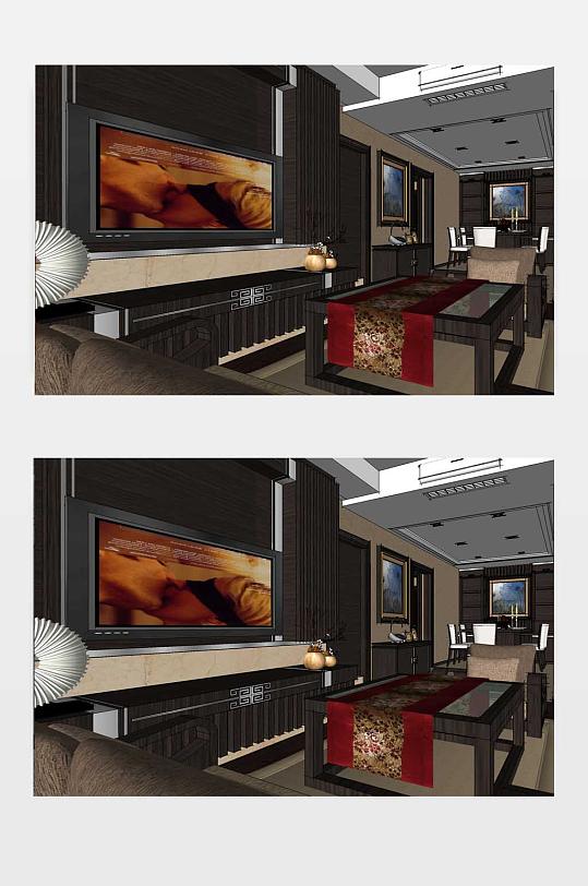 中式家装SU模型图-众图网