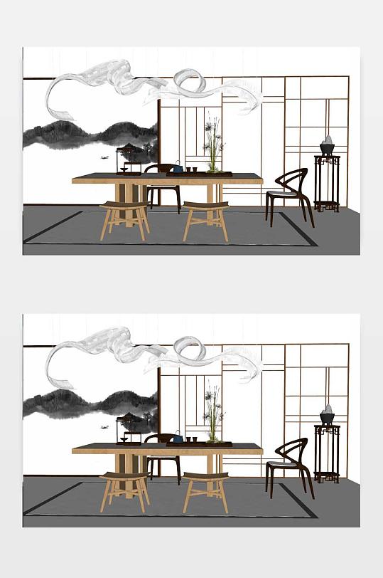 新中式禅意家具SU下载-众图网