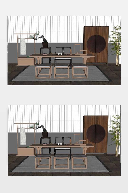 新中式禅意家具SU模型下载-众图网