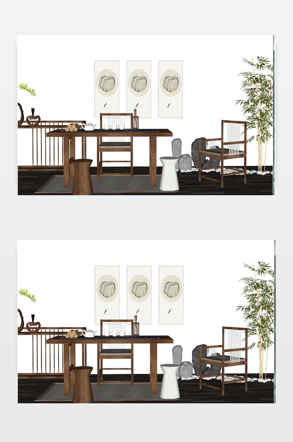 新中式禅意家具SU模型图素材