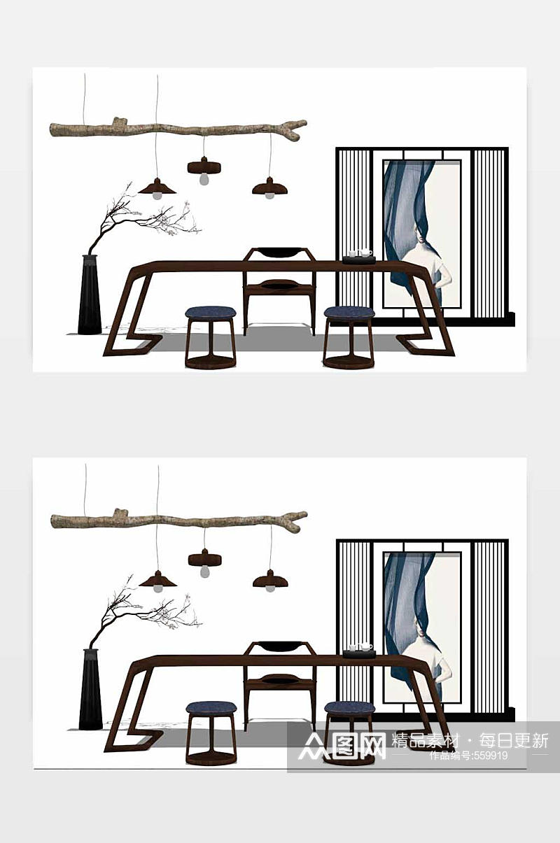 禅意家具SU模型素材