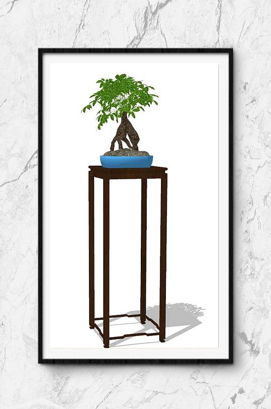 新中式盆景摆件SU模型-众图网