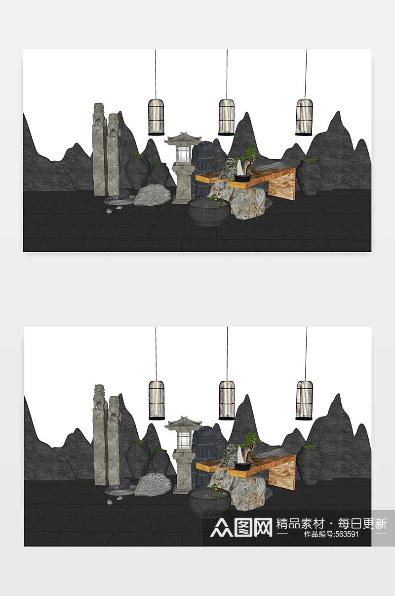 新中式园艺小品SU模型素材
