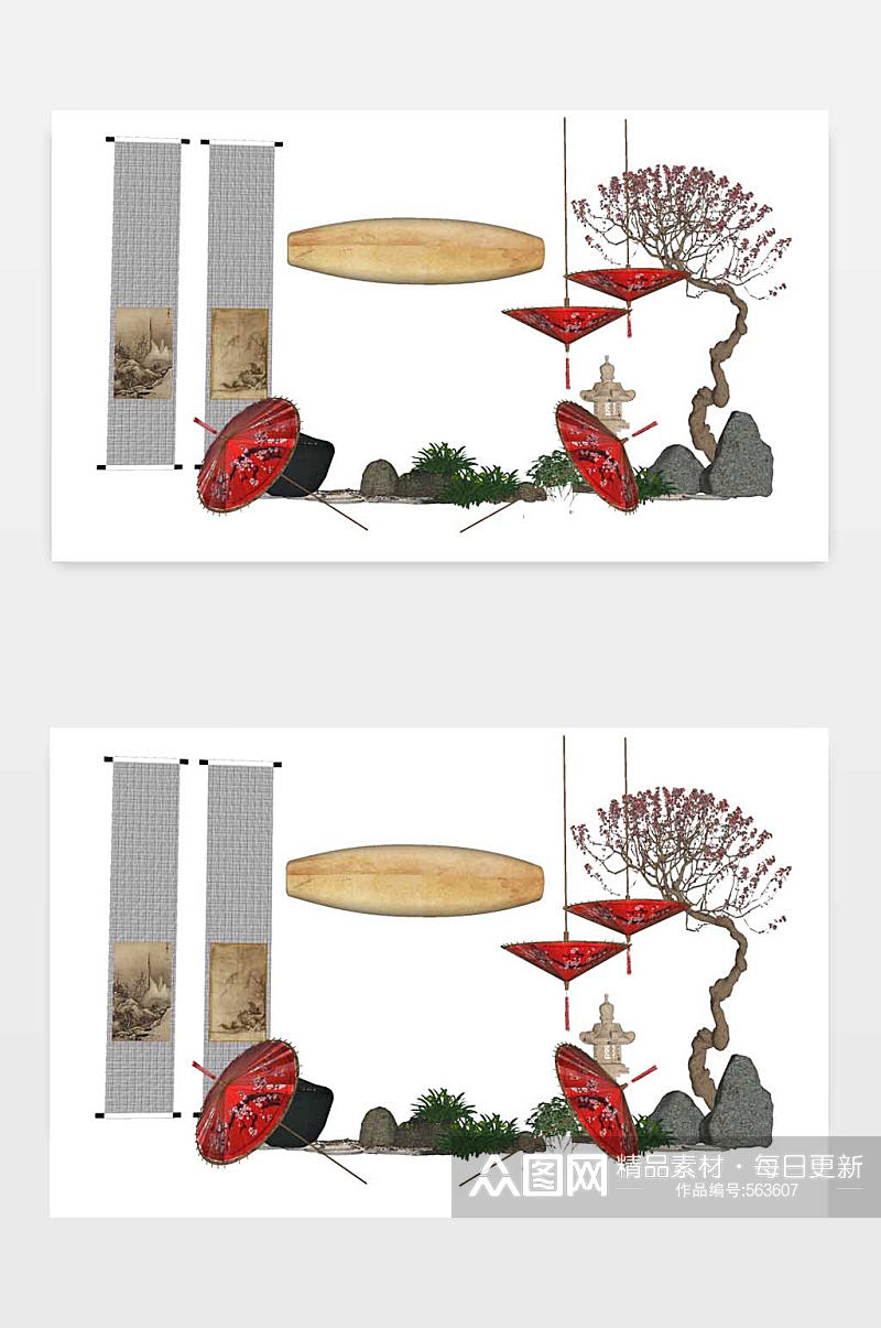 新中式园艺小品模型素材