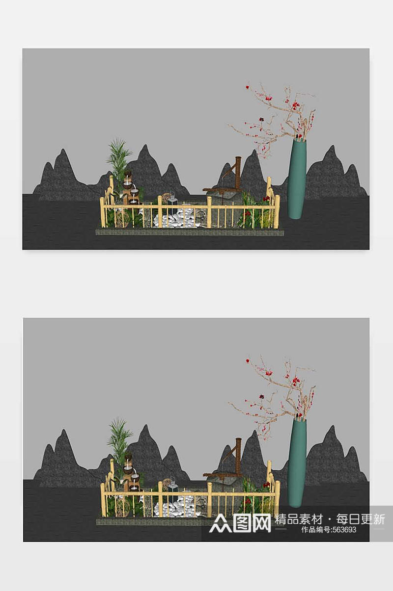 新中式园艺小品模型图下载素材