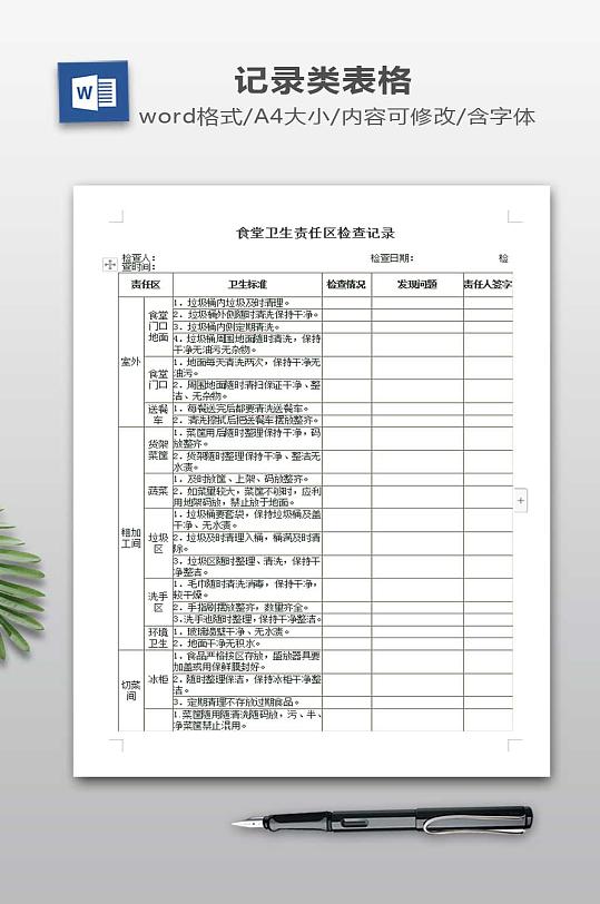 食堂卫生责任区检查记录表