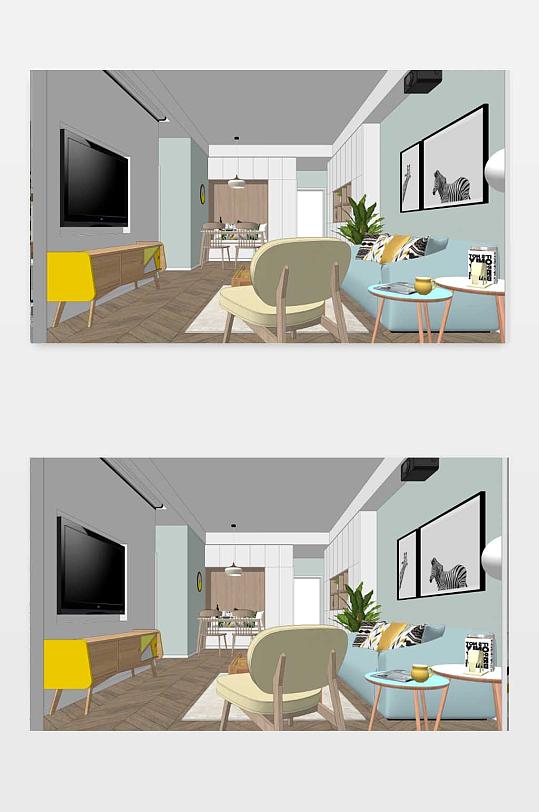 清新北欧客厅模型下载-众图网