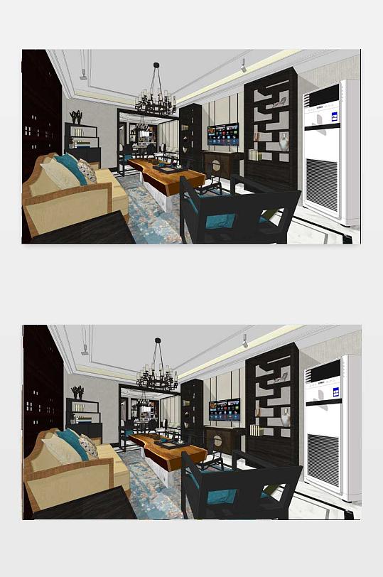 新中式套房SU模型-众图网