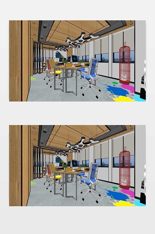 室内后现代北欧办公室工作室su模型