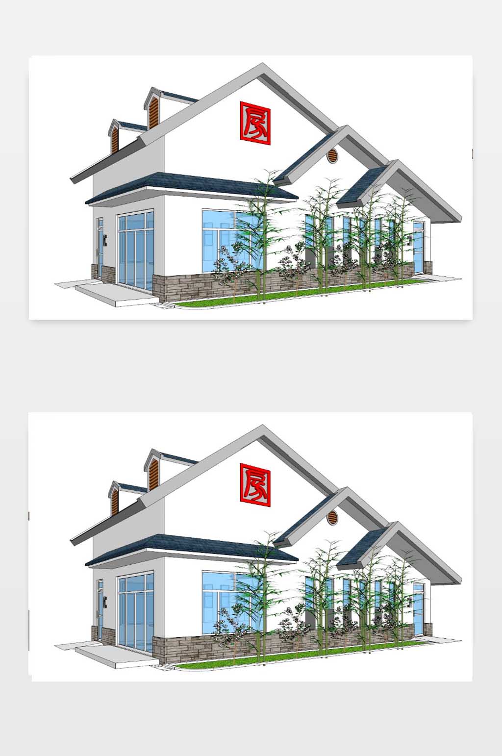 新中式公厕SU效果图素材