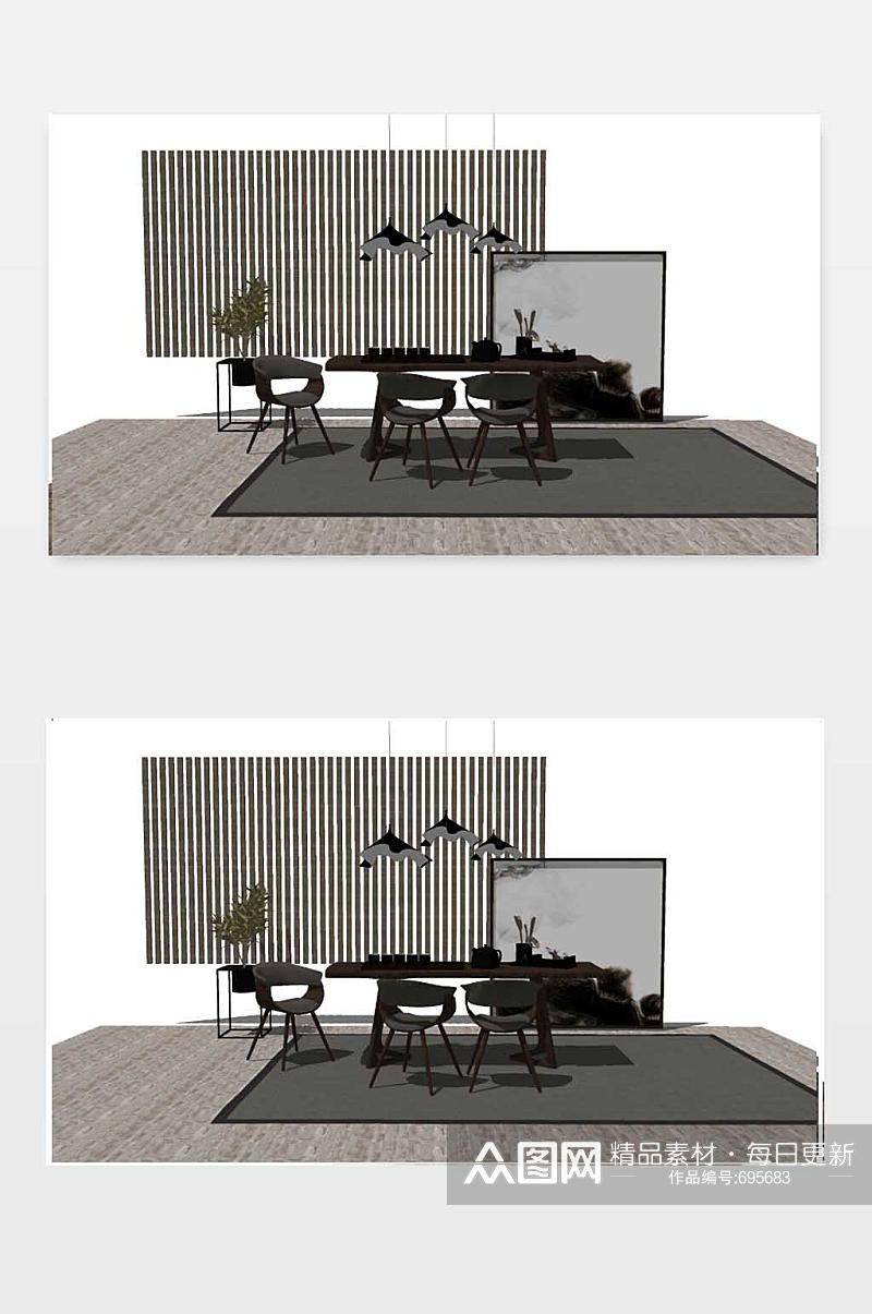 新中式桌椅模型图素材