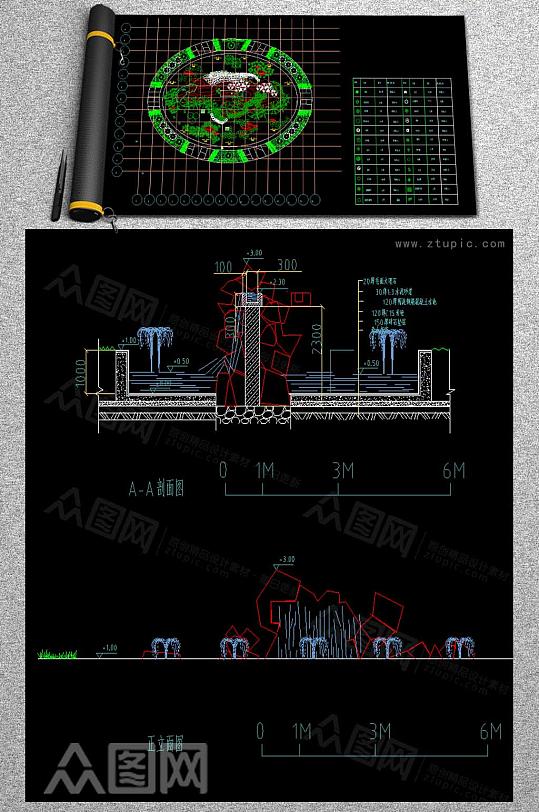 小假山CAD平立剖面图-众图网
