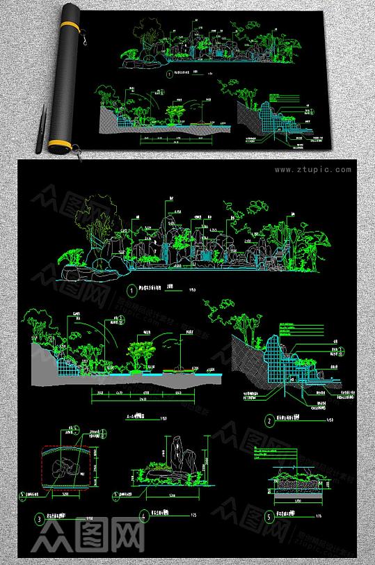 水池cad大样图鱼缸假山岩土素材景观园林假山置石cad素材cad小假山和
