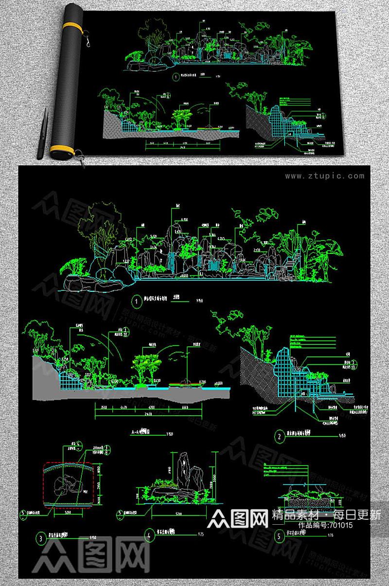 假山CAD立剖面详图素材