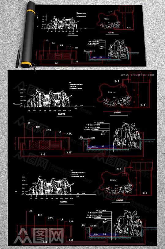 CAD小假山和水池过滤池图