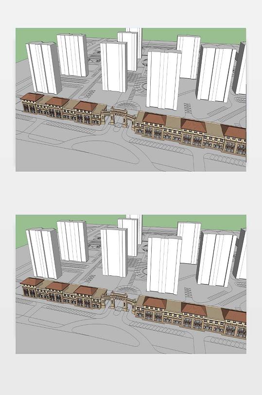 小区大门商业街模型