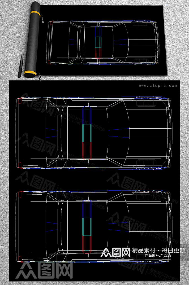 汽车CAD平面设计图素材