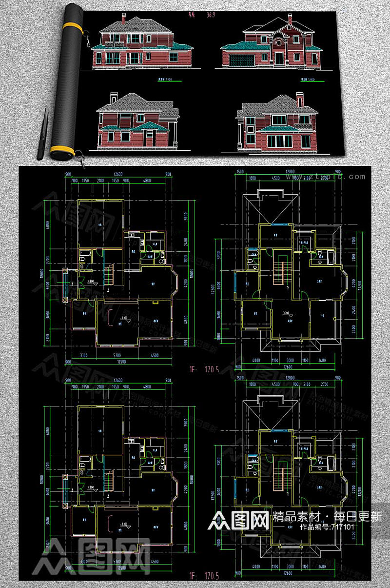 别墅CAD平立面图素材