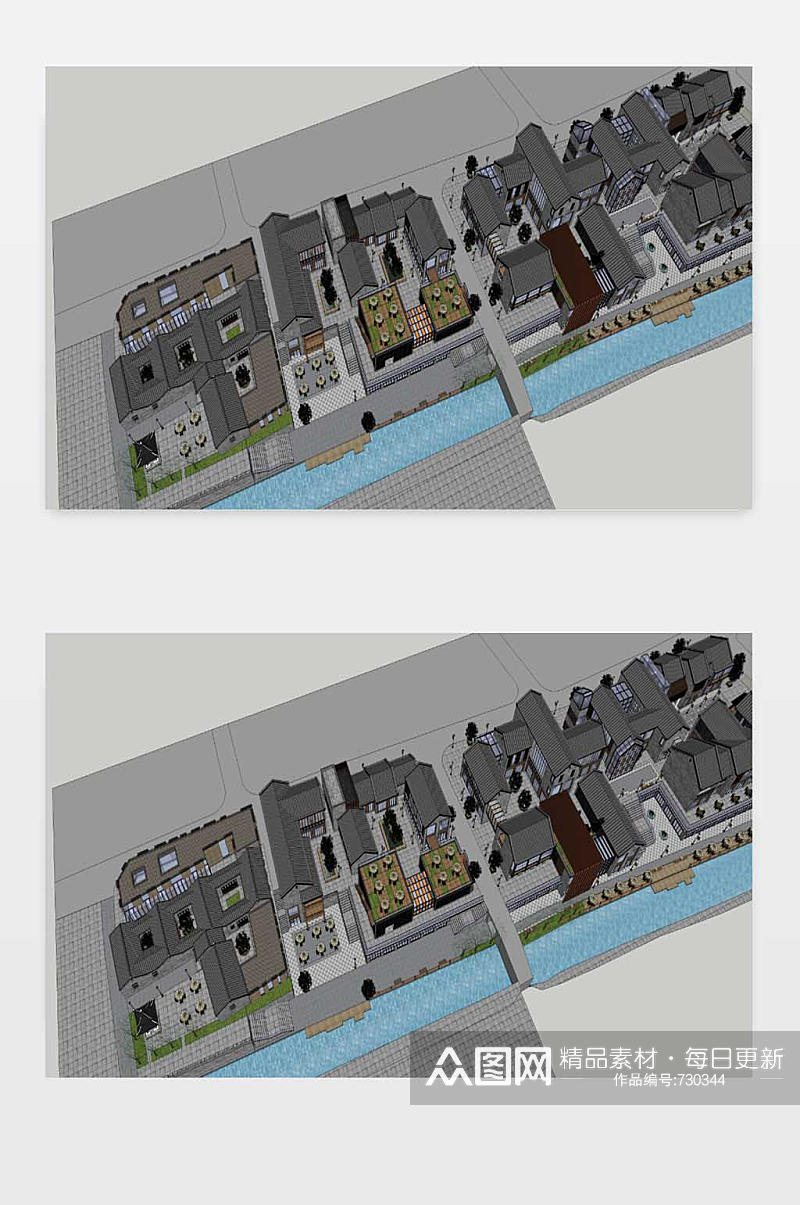 沿河古建的改造商业街方案素材