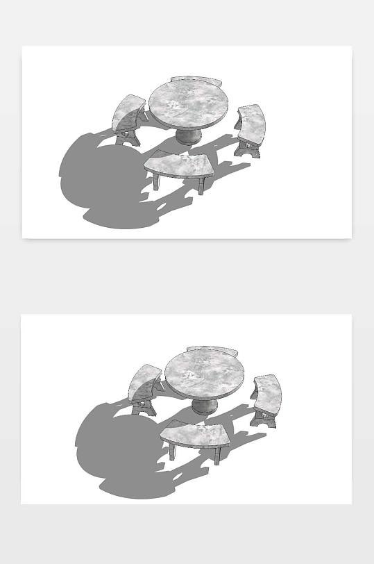 大理石凳石桌模型-众图网