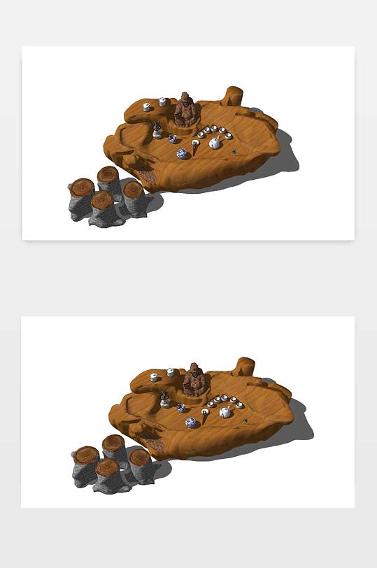 根雕茶艺茶座SU模型-众图网