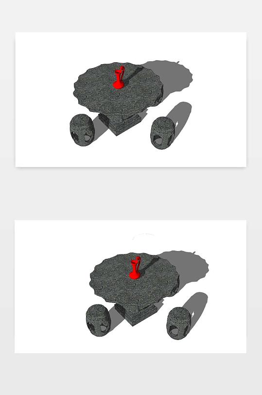 精美的石桌石凳SKP模型-众图网