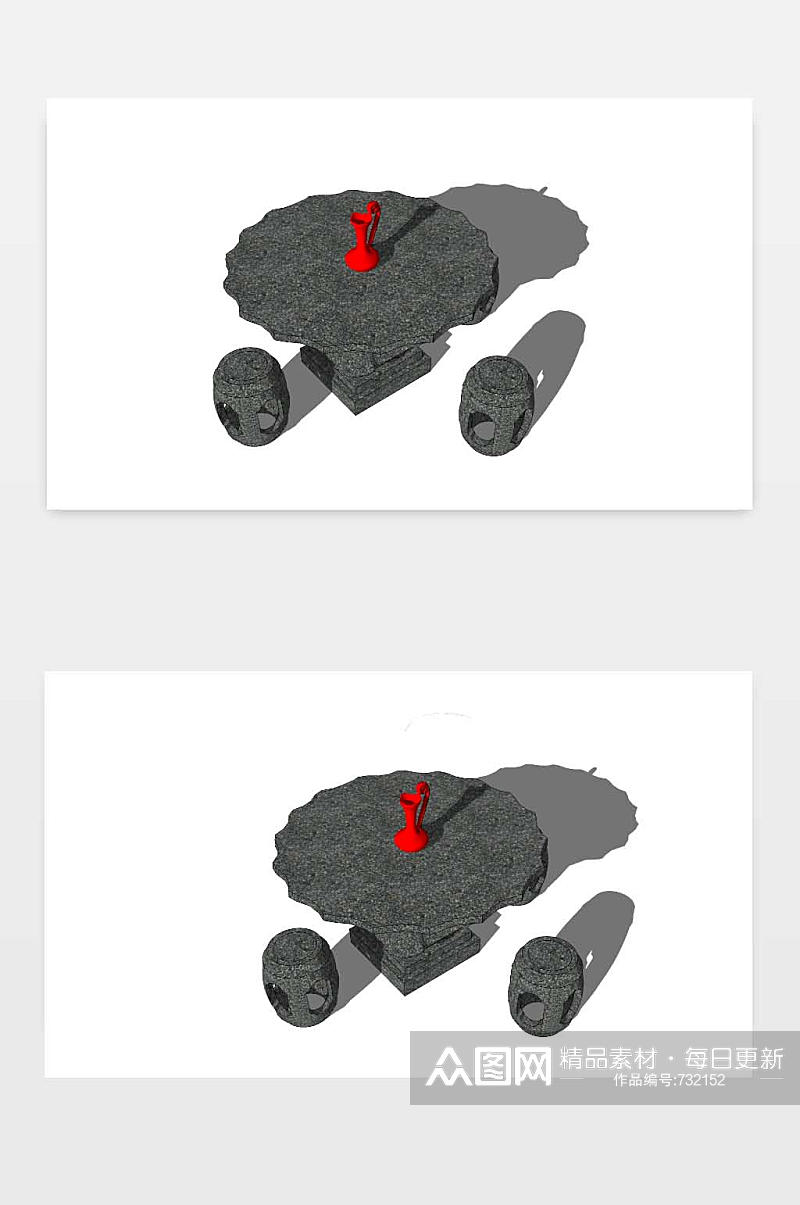 精美的石桌石凳SKP模型素材