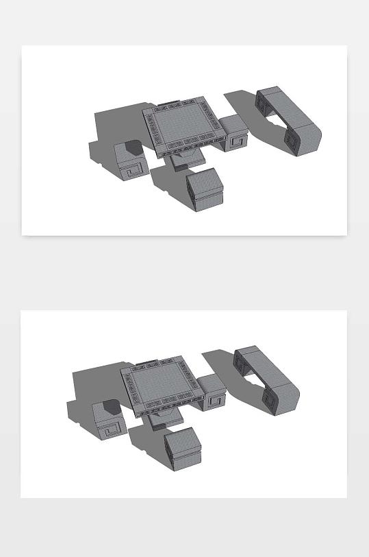 石桌凳SU模型下载