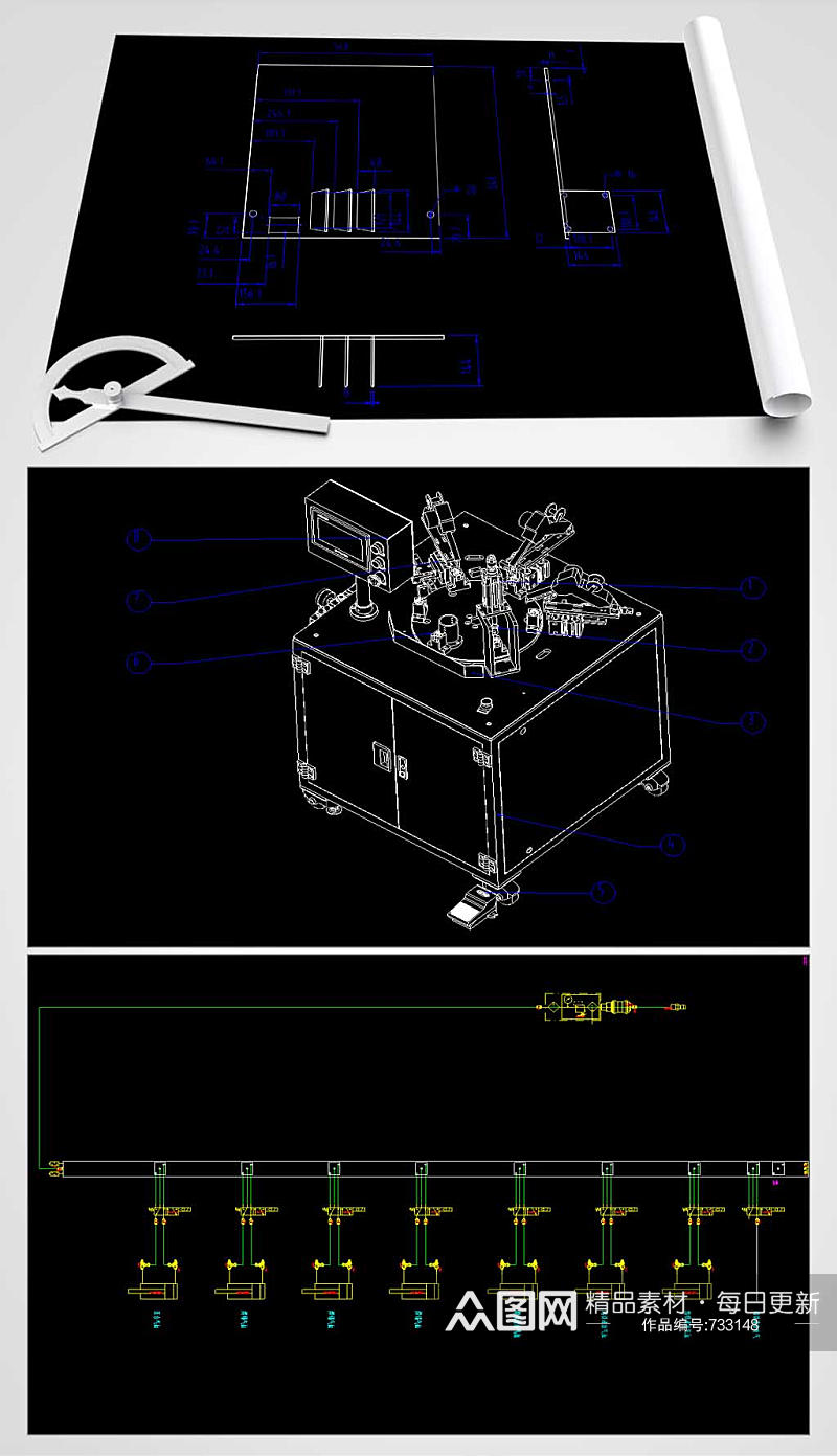 电机盖组焊机CAD平面图素材