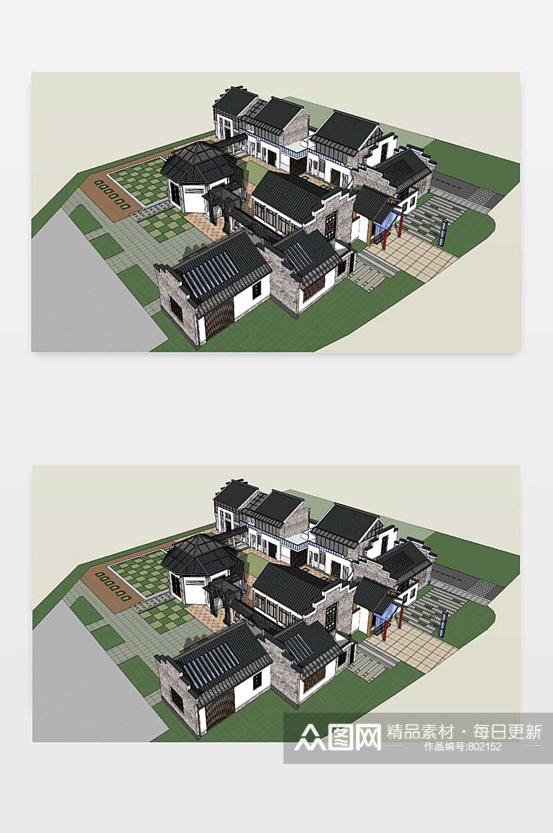 SU新中式别墅模型素材