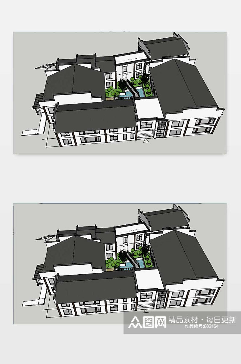 SU新中式别墅模型素材