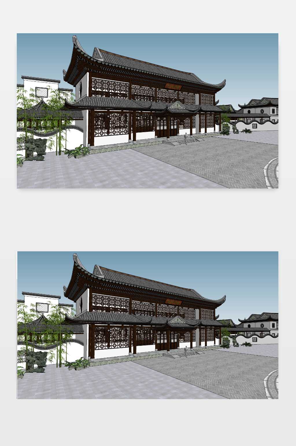 别墅新中式3D效果图素材