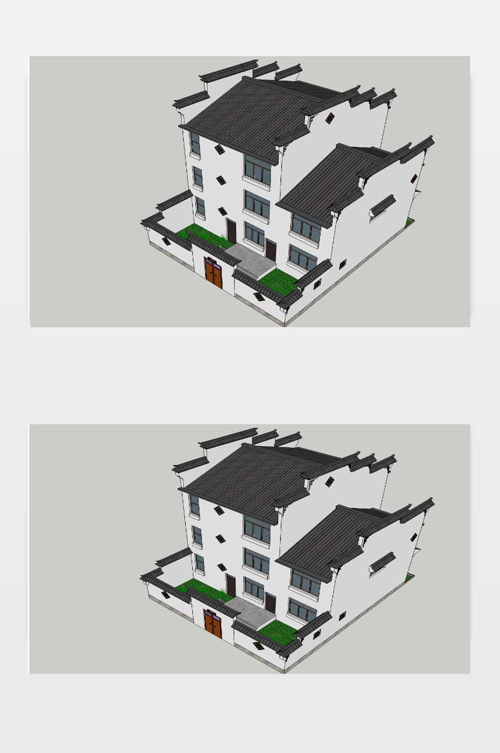 徽派别墅3D效果图素材