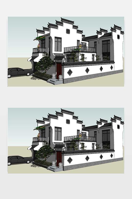 新中式别墅SU模型-众图网