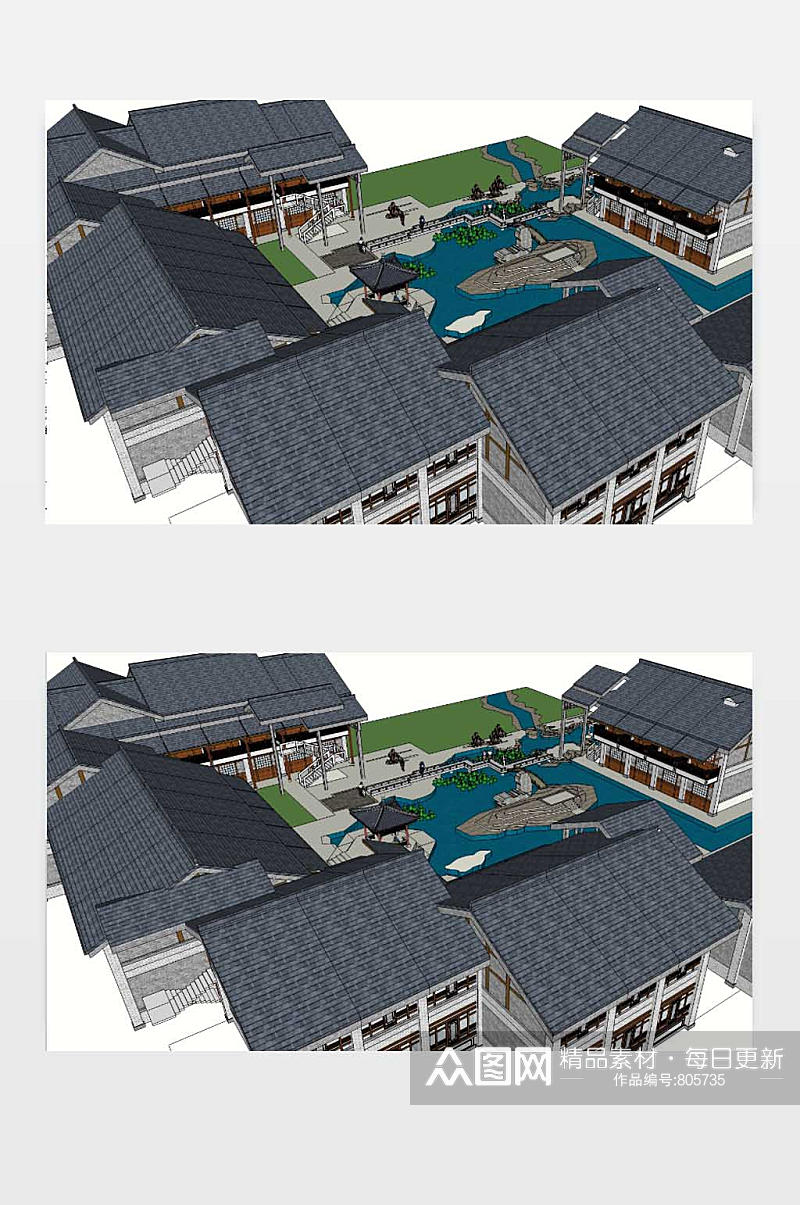3D新中式别墅模型素材