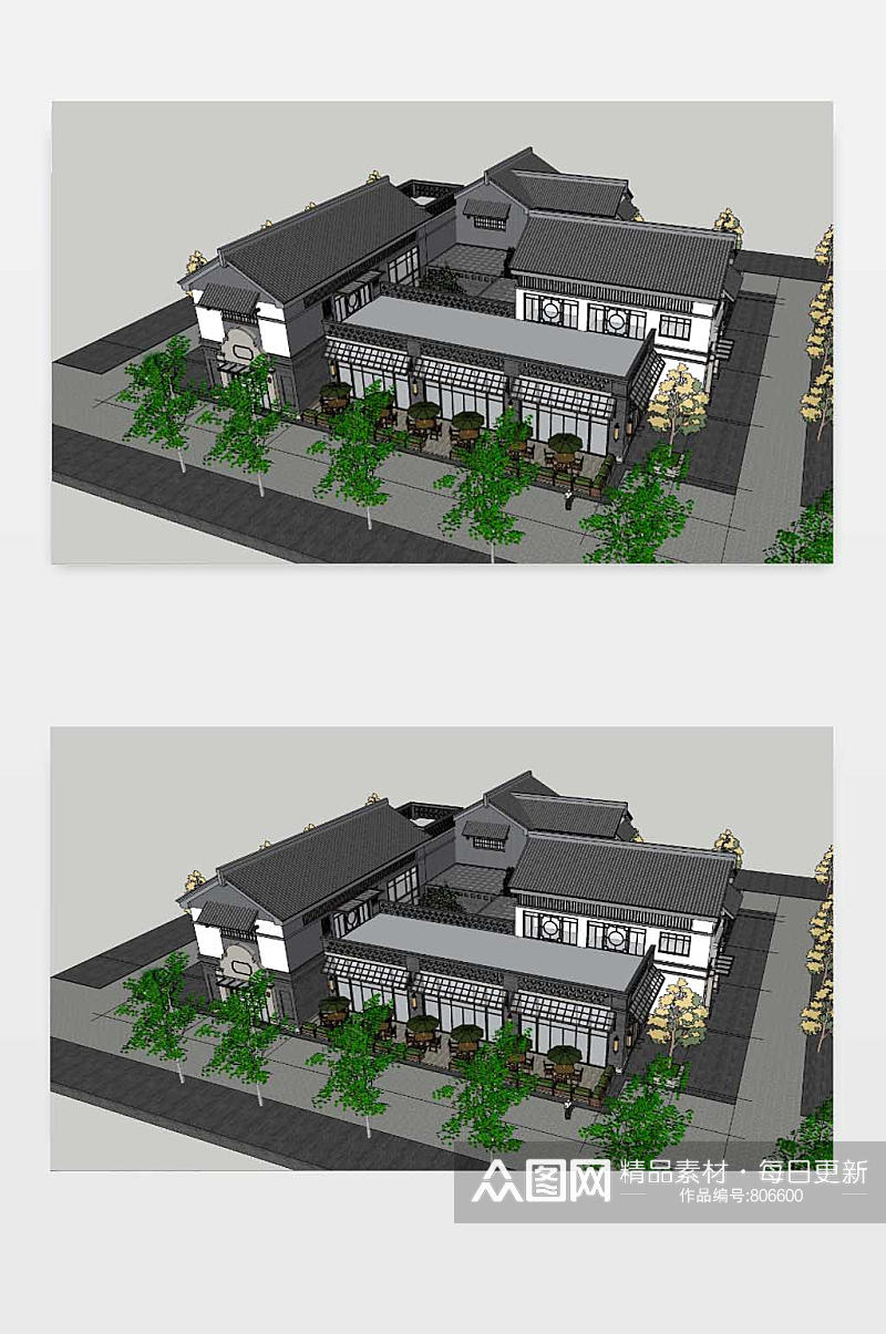 新中式别墅SU模型素材