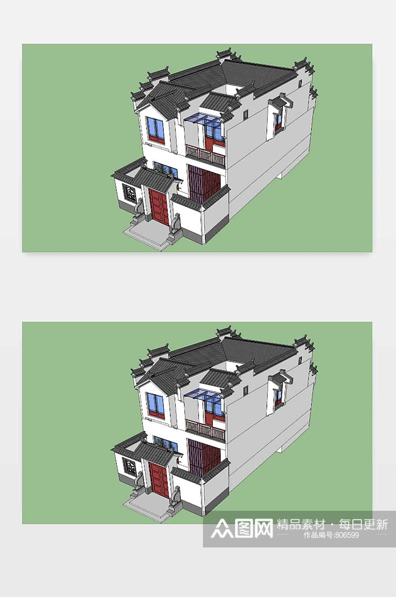 新中式别墅SU模型素材