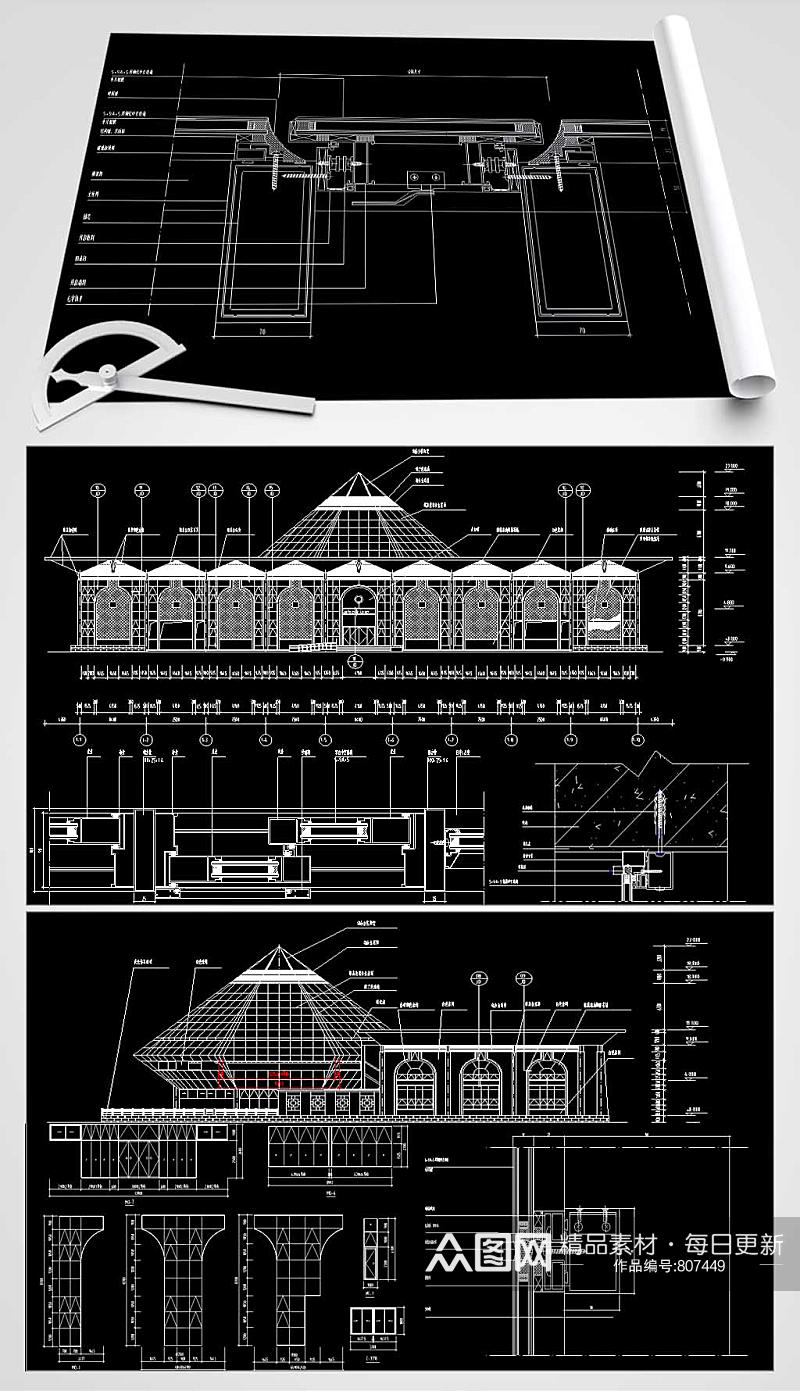 会议中心玻璃幕墙图纸CAD素材