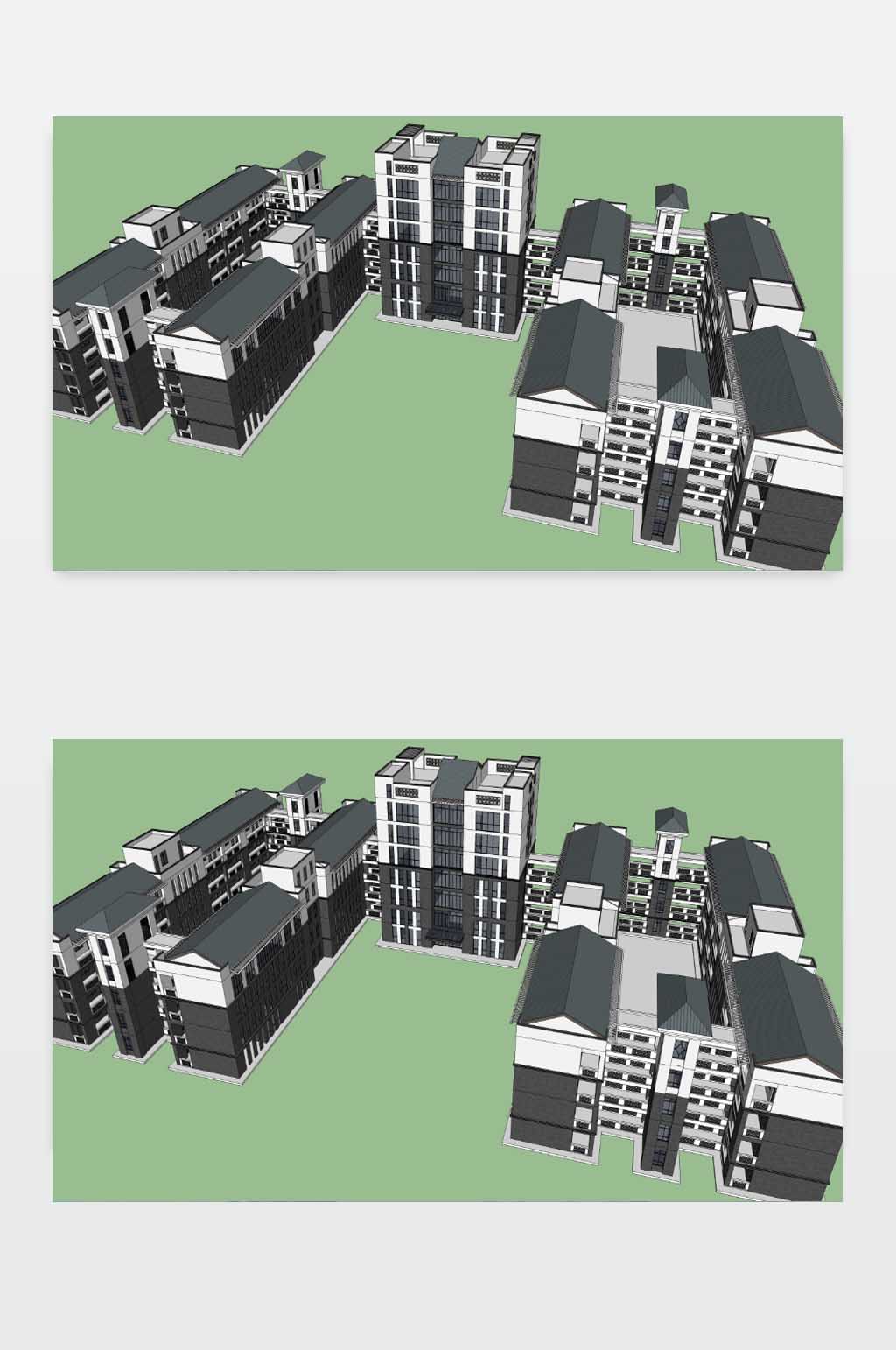 中式学校SU模型素材