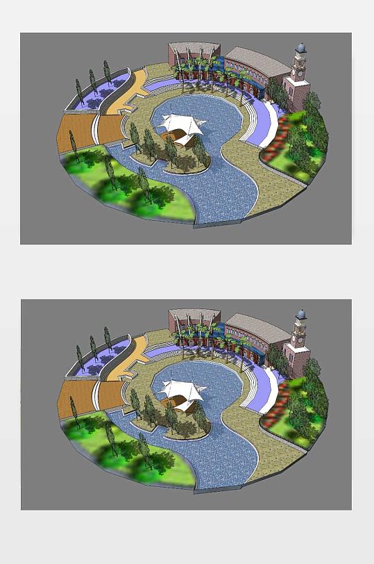 小区公共广场模型-众图网