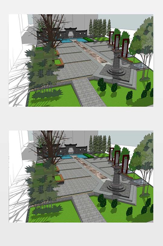 游园广场SU模型下载-众图网
