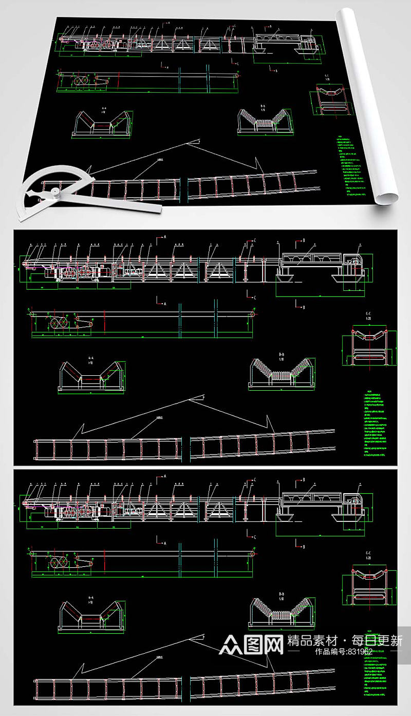 平面转弯输送机总图素材