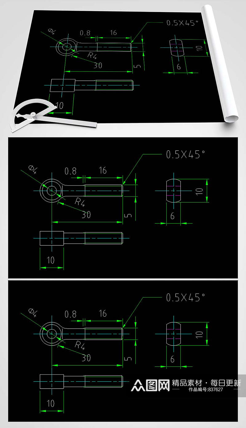活节螺栓CAD设计图素材