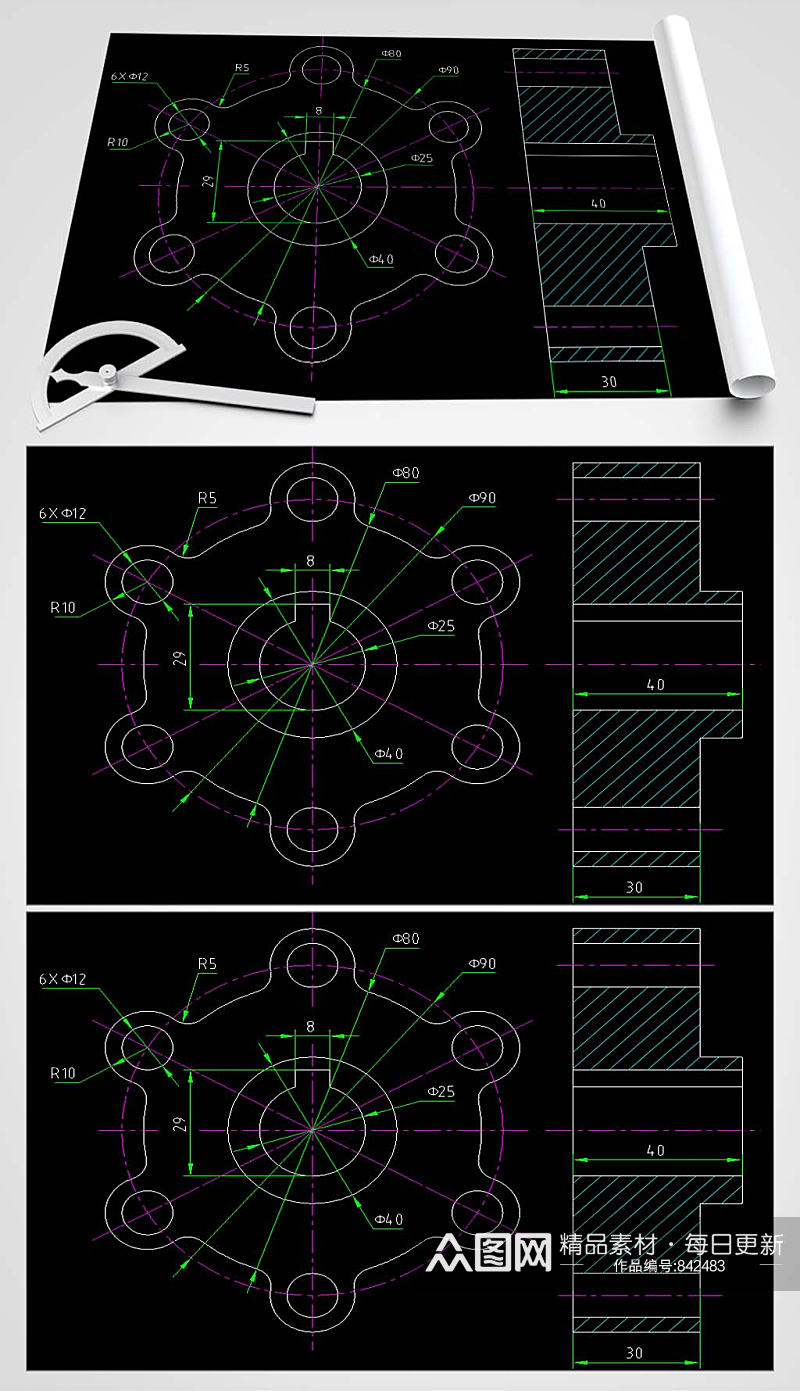 法兰盘CAD设计图素材