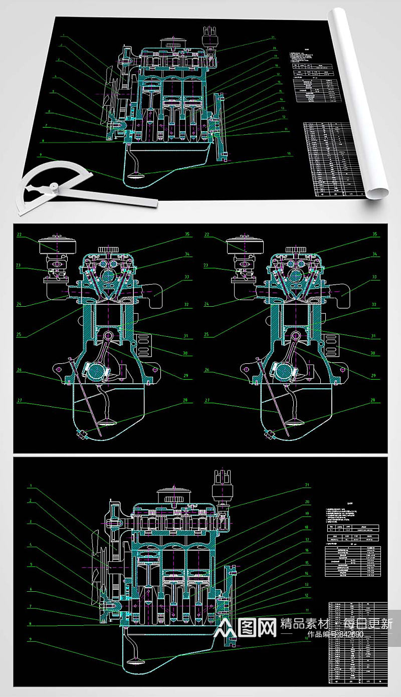 柴油机CAD装配图素材
