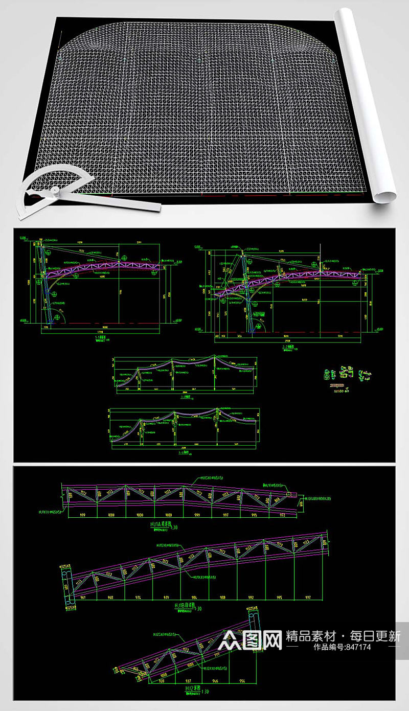 遮雨棚膜CAD结构施工图素材