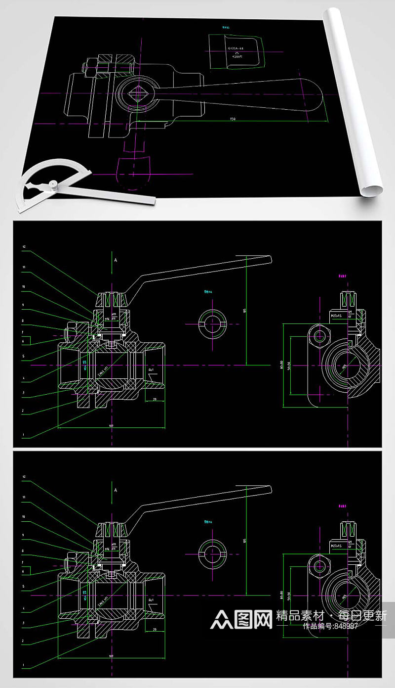 球阀CAD平面设计图素材